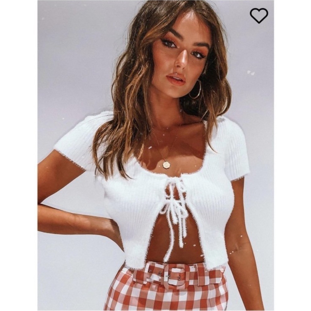 Princess Polly Esha Front Tie Fuzzy Top White XS/S - Picture 10 of 10